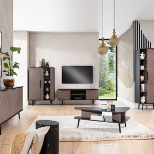 Nábytková sestava Tullio černá grafitová / captains deck elegantní obývací stěna se zajímavým designem úchytek na hranách