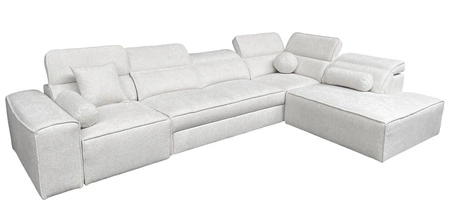 Rohová sedací souprava s funkcí spaní Viano XI světle šedá pravý roh moderní a stylová s nastavitelnými opěrkami hlavy dekorativní polštáře