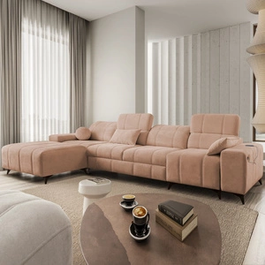 Rohová sedací souprava s funkcí spaní Penejos XII losos levá stylová rohová sedací souprava s kontejnery na lůžkoviny pohodlné nastavitelné opěrky hlavy