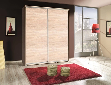 Posuvná šatní skříň Penelope 155 cm světlý dub sonoma moderní design šatní skříně hliníková vodítka dveří a pojezdový systém