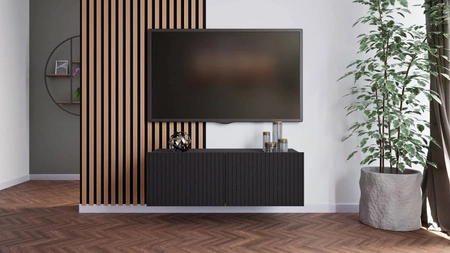 RTV skříňka Colder 100 cm černá s možností zavěšení stylové rýhované čelo elegantní forma nábytku v moderním stylu