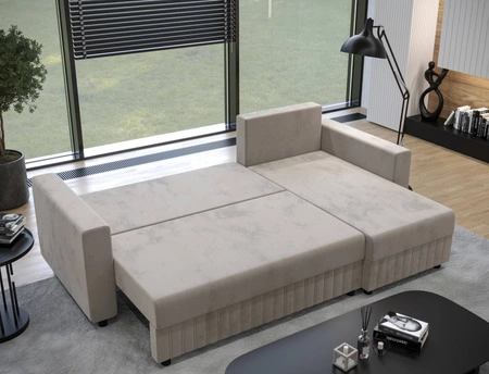 Rohová sedací souprava s funkcí spaní Pasco černý pravý roh Klasická rohová sedací souprava, která se hodí do každého interiéru Dekorativní prošívání