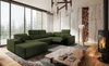 Rohová pohovka s funkcí spaní Tesalia IV Lux zelená levá stylová rohová pohovka s výsuvnou opěrkou nohou a posuvnou funkcí opěradla