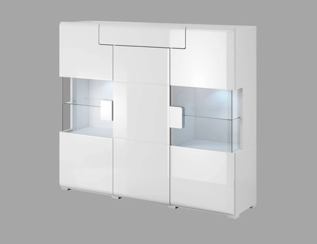 Komoda Toledo 147 cm bílá / bílý lesk moderní design komody částečně prosklené boky komody