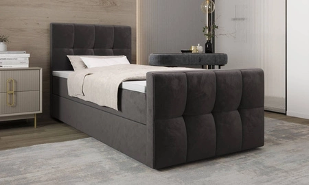 Kontinentální postel Manhattan 120x200 šedá v moderním skandinávském stylu s čalouněným čelem a nohou postele s úložným boxem