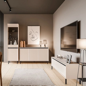 Nábytek Osaka béžová / černá moderní design podtržený módními barvami vysoké kovové černé nohy vkusné rýhované čelo