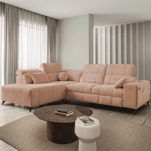 Rohová sedací souprava s funkcí spaní Penejos VII losos levá stylová rohová sedací souprava s úložným prostorem na lůžkoviny pohodlné polohovatelné opěrky hlavy