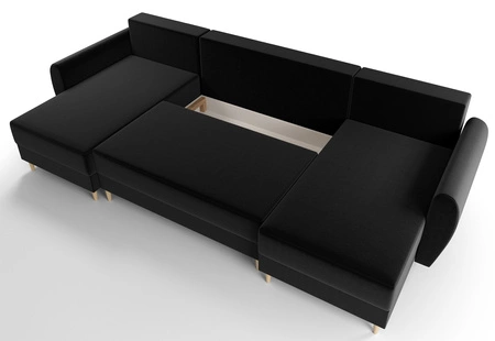 Rohová sedací souprava s funkcí spaní Rovigo U černá elegantní rohová sedací souprava ve skandinávském tvaru se zaručeným komfortem velký prostor na lůžkoviny