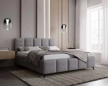 Čalouněná postel Olne 140x200 šedá stylová postel s úložným prostorem na lůžkoviny pohodlný podhlavník zaujme svým elegantním designem