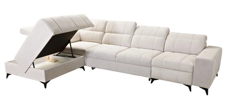 Rohová sedací souprava s funkcí spaní Penejos XI Lux šedá levostranná stylová rohová sedací souprava s pohodlným výsuvným podnožníkem