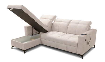 Rohová rozkládací pohovka s funkcí spaní Laredo šedý jasan levá pohodlná a stylová rohová rozkládací pohovka s kontejnerem na lůžkoviny