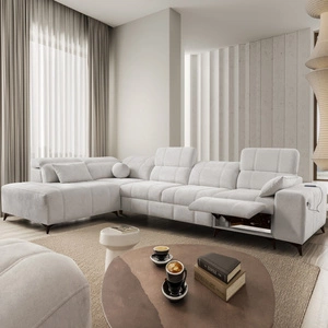 Rohová pohovka s funkcí spaní Penejos XI Lux šedý jasan levá stylová rohová pohovka s pohodlnou výsuvnou podnožkou