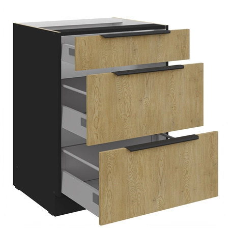 Crotone 60 D 3S BB stojící kuchyňská skříňka se zásuvkami kovové hrany úchytky skříňka odolná proti vlhkosti a poškození