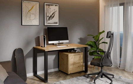 Psací stůl Maxi 130 cm dub artisan / černý stylový psací stůl pro domácí kancelář nebo pokoj pro mládež stabilní podnož v loftovém stylu