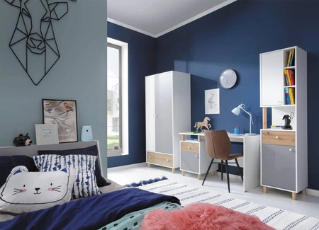 Šatní skříň Beja 80 cm bílá / dub artisam / šedá ideální do pokoje pro mládež stylová a prostorná v zajímavých barvách