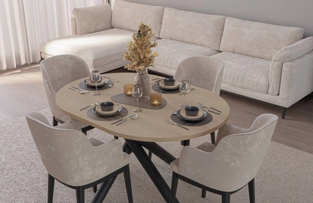 Lyon stůl 100x138 cm dub lindberg / černý stylový jídelní stůl na designových pavoučích nohách výškově nastavitelný