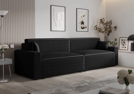 Rozkládací pohovka Brandon XL Bis černá moderní design trojrozměrná tkanina s výrazným pruhem nádoba na lůžkoviny