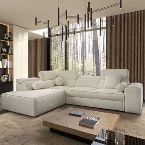 Rohová sedací souprava s funkcí spaní Viano VII krémová levá Módní a stylová rohová sedací souprava s nastavitelnými opěrkami hlavy Dekorativní polštáře