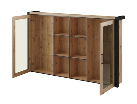 Nástavec na komodu Aktiv 180 cm dub taurus / černý stylový design bezpečnostní tvrzené sklo kovové černé úchyty