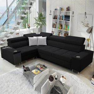 Rohová sedací souprava s funkcí spaní Dafni II černá levostranná proplétaná rohová sedací souprava s úložným prostorem na lůžkoviny s plnovýsuvnou zásuvkou v bočnici