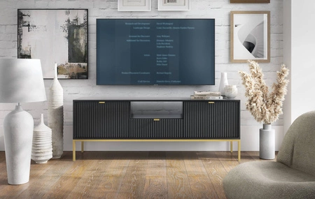 Lovro 154 cm černá RTV skříňka moderní design potěší milovníky výrazných interiérů zlaté kovové doplňky