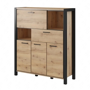 Aktiv vysoká komoda 120 cm dub taurus / černá designová komoda se zásuvkou v industriálním stylu s černými kovovými úchyty