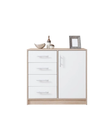 Komoda Caspe 90 cm světlý dub sonoma / bílá moderní designový nábytek Hrana komody se speciální ABS dýhou