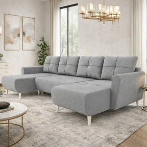 Rohová sedací souprava s funkcí spaní Felicie U světle šedá stylová a elegantní rohová sedací souprava, která se hodí do skandinávského stylu