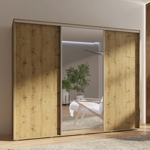 Posuvná šatní skříň se zrcadlem Silwer 255 cm dub artisan moderní design povrchová úprava ABS a hliníková vodítka dveří