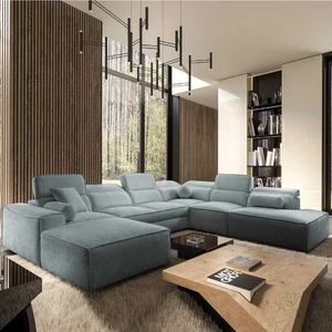 Rohová sedací souprava s funkcí spaní Viano X šedomodrá levá designová rohová sedací souprava do obývacího pokoje v moderním stylu s nastavitelnými opěrkami hlavy