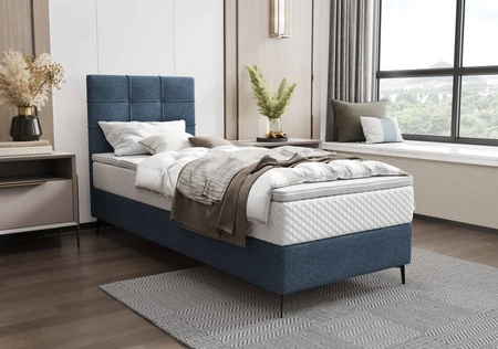 Kontinentální postel Irvine 90x200 modrá stylová postel s úložným prostorem na lůžkoviny a vysokým čelem zaujme svým elegantním designem