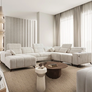 Rohová pohovka s funkcí spaní Penejos VIII krémová levá strana stylové rohové rozkládací pohovky z odolné tkaniny