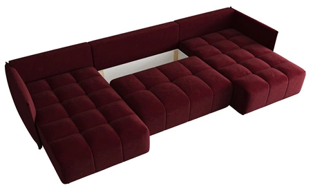Rohová sedací souprava s funkcí spaní Oroso U vínový kontejner na lůžkoviny měkká sametová tkanina s hydrofobní vrstvou dekorativní prošívání