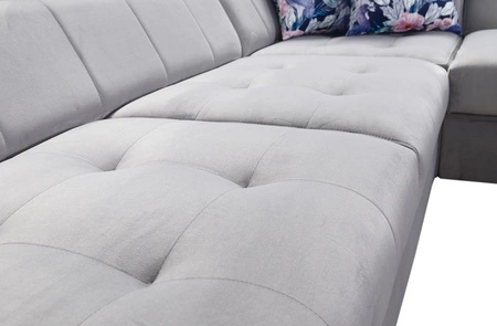 Rohová sedací souprava Hampton VII s funkcí spaní šedá jasanová pravá rohová sedací souprava do pokoje ze sametové látky s hladkým povrchem