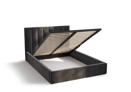 Čalouněná postel Rinus 140x200 s úložným prostorem světle hnědá v moderním skandinávském stylu s pohodlným čelem