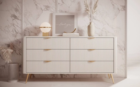 Komoda Lante 163 cm béžová elegantní design oválný tvar komody na vysokých nohách vkusné drážkované čelo