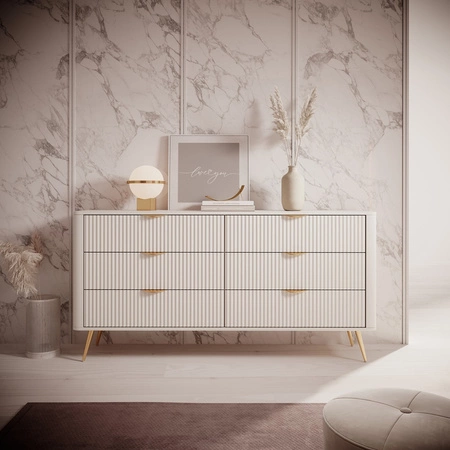 Komoda Lante 163 cm béžová elegantní design oválný tvar komody na vysokých nohách vkusné drážkované čelo