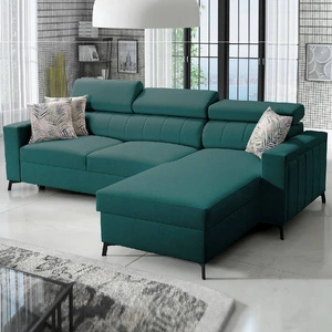 Rohová sedací souprava s funkcí spaní Savona tyrkysová pravý roh pohodlná a elegantní s nastavitelnými opěrkami hlavy dekorativní prošívání