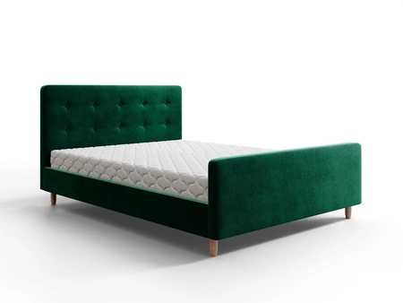 Čalouněná postel Isara 180x200 lahvově zelená s úložným prostorem v moderním skandinávském stylu s výrazným čelem a podnožkou