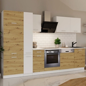Kuchyňská sestava Toni s pracovní deskou 300 cm bílá / dubová kuchyňská sestava artisan vypadá skvěle v klasických interiérech