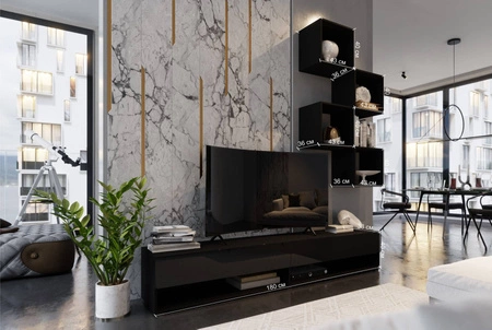 Nestorio bílá / bílý lesk stylový design, který se hodí k jakémukoli interiéru RTV skříňky s možností zavěšení