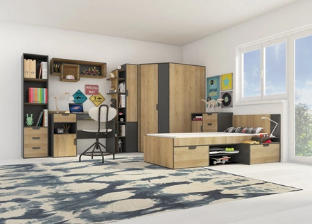 Postel s kontejnerem Nano 90x200 cm grafit / dub riviera ideální do dětského pokoje a pokoje pro teenagery lemování zakončené speciální dýhou