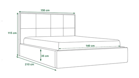 Čalouněná postel Rinus 140x200 s úložným prostorem světle modrá v moderním skandinávském stylu s pohodlným čelem