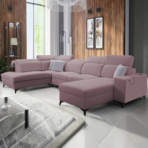 Kelly Sleek VI pohovka na spaní levandulově růžová pravá strana moderní designová rohová pohovka do obývacího pokoje s nastavitelnými opěrkami hlavy
