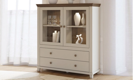 Vysoká komoda Evora 126 cm béžová / dub dunin potěší milovníky výrazných interiérů, ideální do obývacího pokoje nebo jídelny