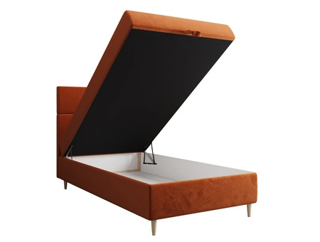 Kontinentální postel Bing 120x200 cihla v moderním skandinávském stylu s čalouněným čelem postele s úložným boxem