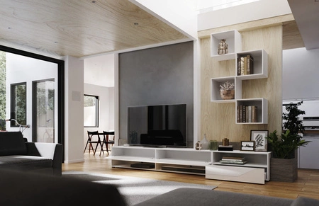 Nemea bílá / bílý lesk univerzální a stylová nástěnná skříňka do obývacího pokoje minimalistický design v moderním prostředí