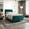 Kontinentální postel Bing 90x200 tyrkysová v moderním skandinávském stylu s čalouněným čelem postele s úložným boxem