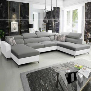 Rohová sedací souprava s funkcí spaní Savona VI šedá / bílá levá elegantní a pohodlná rohová sedací souprava do obývacího pokoje dvě nádoby na lůžkoviny