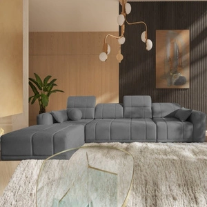 Rohová sedací souprava s funkcí spaní Cetara XII šedá levá strana stylový design pohodlná posuvná opěradla dvě nádoby na lůžkoviny